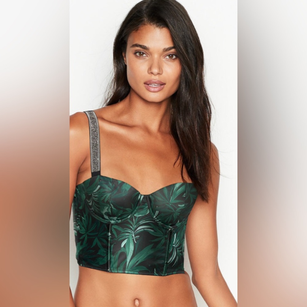Victoria’s Secret Green Leaf Print Corset Top Size 32D